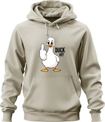 Obrázek produktu pro DUCK OFF Funny Duck Middle Finger Cheeky Sarcastic Statement Uni mikina s kapucí, Nature, S