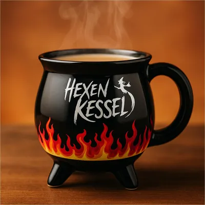 Produktbild von Hexenkessel Becher schwarz mit Farbwechsel aus Steingut 350 ml