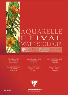 Produktbild von Clairefontaine 5x Etival Aquarellpapier, Block A3 geleimt, 10 Blatt 300g 96393C