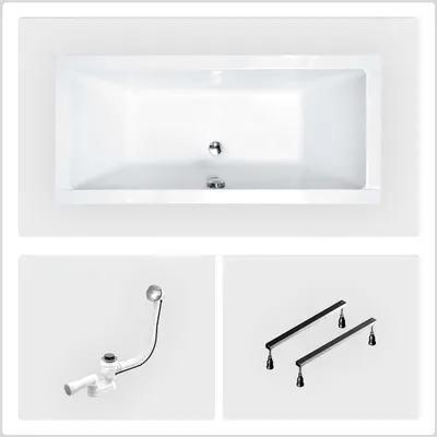 Produktbild von Rechteckige Badewanne - 175 x 80 cm - ohne Verkleidung - mit Füßen - Chromablauf - QUADRO