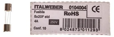 Immagine prodotto di Fusibile a cartuccia 5x20mm, 4A, a azionamento rapido, 250V, codice prodotto 006710023, confezione da 10 pezzi