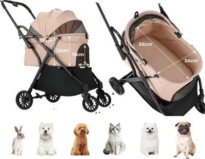 Image de Poussette pour chiens, design pliable, fenêtre avant respirante, laisses roses