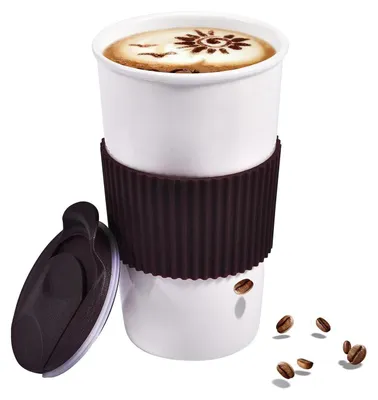Immagine prodotto di Tazza da viaggio in Vetroceramica, a doppia parete, isolata, capacità 350 ml, con coperchio e rivestimento, colore: bianco
