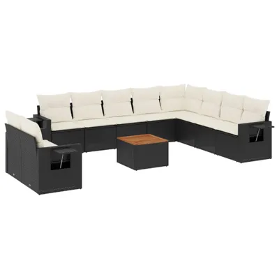 Produktbild von vidaXL 11-tlg. Garten-Sofagarnitur mit Kissen Schwarz Poly Rattan