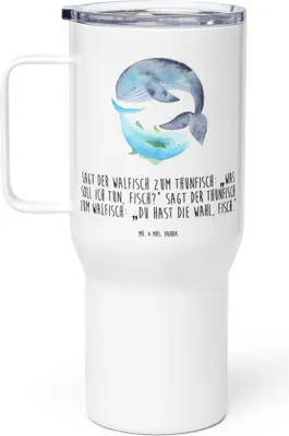 Produktbild von Mr. & Mrs. Panda Kaffee-to-go-Becher Walfisch Thunfisch - Weiß - Geschenk, Kaffee-Thermobecher, Lustige Sprüche, Wahl, thermosbecher, Edelstahl-Thermobecher, Wal, Witz