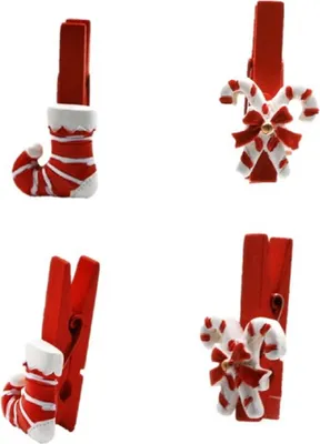 Produktbild von 32 Dekoklammern Zuckerstange und Stiefel mit Klammer Weihnachten