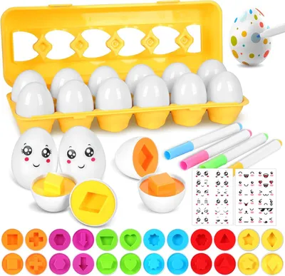 Produktbild von Montessori Spielzeug Matching Eier, 12 Farben und Formen, Lernspielzeug für Kleinkinder