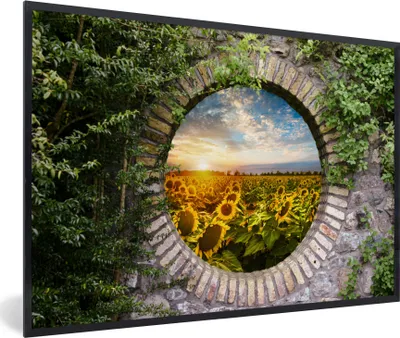 Produktbild von MuchoWow® Gerahmtes Poster Sonnenblumen - Ansicht - Blumen - Sonne 90x60 cm - Poster mit Schwarzem Bilderrahmen Wandposter Rahmen Foto Bilder - Fotorahmen - Foto-Plakat