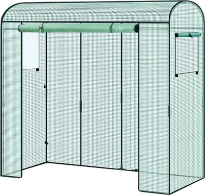 Image de Serre en film plastique - Résistante à l'hiver - Film PE 135 g/m² - Kweekhuis - Serre - Maison des plantes pour tomates & plantes grimpantes - 200×66×170 cm Vert