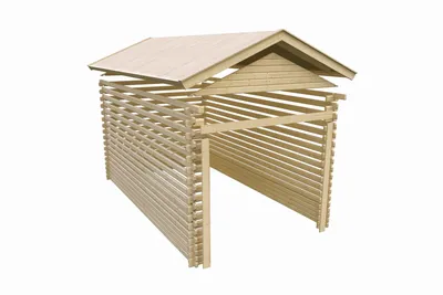 Produktbild von Blockbohlengarage Satteldach Holzgarage Überdachung Unterstand 28mm mit Tor naturbelassen 297x447x270 cm