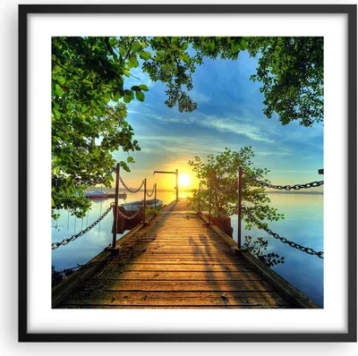 Produktbild von Gerahmtes Poster - Schwarzer Rahmen - See Sonnenuntergang Boot Landschaft - 50x50 cm - Wand Bild - Wanddeko - Wandbilder - Wandposter - Bilderrahmen - Bilder - Kunstdruck - Wandbild - P2BAC50x50-2573