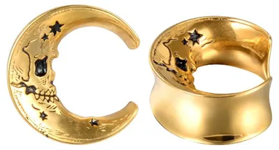 Productafbeelding van Tunnel Gauges Doodskop/Maan Design - Roestvrij Stalen Expanderpiercing - Oorbellen Set - Modieus Cadeau - Maten 10mm/25mm - Inclusief Geschenkdoos