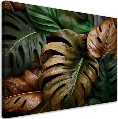 Produktbild von Feeby - Leinwand Bilder - Monstera Blätter - 30x20 cm - Deko Wohnzimmer - Wandbilder Schlafzimmer - Deko Aesthetic - Wand Deko - Leinwand Groß - Deko Zimmer - Leinwandbilder XXL