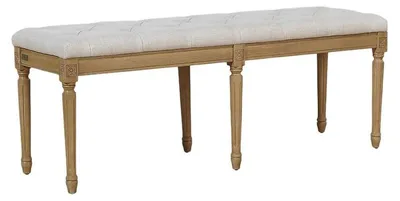 Produktbild von Gepolsterte Bank im Shabby-Chic-Stil aus Gummibaumholz und Leinenoptik-Stoff