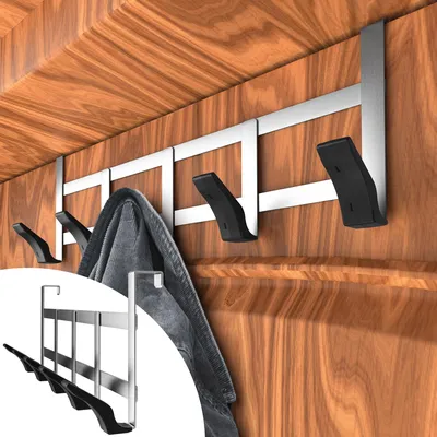 Produktbild von Aurelia Home Premium Türgarderobe - XXL Türhakenleiste aus Edelstahl zum Einhängen, vielseitige Türhaken - Hochwertige Türgarderobe zum Aufhängen, besonders belastbare Kleiderhaken für die Tür