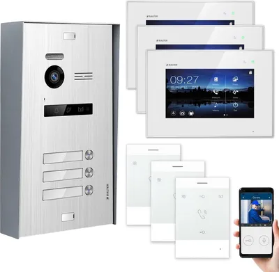 Produktbild von BALTER EVO Aufputz Silber 7" WiFi Monitor Weiß + Talk Video Türsprechanlage Set 3 Familienhaus