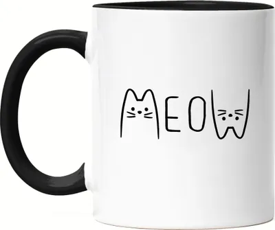 Produktbild von Meow Tasse Schwarz Katze Cat Geschenkidee Katzenfans Süßes Motiv Mautzi Katzen-Motiv