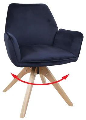 Produktbild von Esszimmerstuhl MCW-G67, Esstischstuhl Küchenstuhl Stuhl mit Armlehne, drehbar Holz Samt 320 g/m² MVG  anthrazit-blau