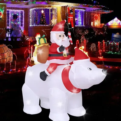 Produktbild von Aufblasbarer Weihnachtseisbär mit Weihnachtsmann für den Außenbereich,2Mx1.8M,Selbstaufblasbarer Weihnachtsdeko mit LED-Lichtern für Weihnachtsfeiern