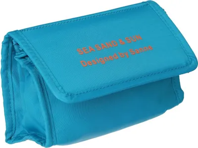 Produktbild von Reisespiegeltasche Meer, Sand Sonne Blau Orange 16,5cm x 11cm