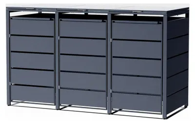 Produktbild von Mülltonnenbox für 3 Tonnen, Mülltonnenverkleidung mit Klappdeckel, Anthrazit