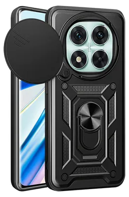 Productafbeelding van MobyDefend Hoesje - Geschikt voor Xiaomi Redmi Note 14 Pro 5G  -  Pantsercase Met Draaibare Ring - Zwart