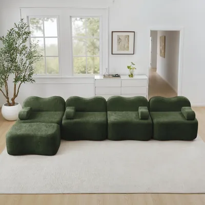 Produktbild von STILVORA Modulares Sofa mit Ottoman, Ecksofa aus 32D-Hochdichtschaum, L-förmiges Sofa mit beweglichem Armlehnenkissen