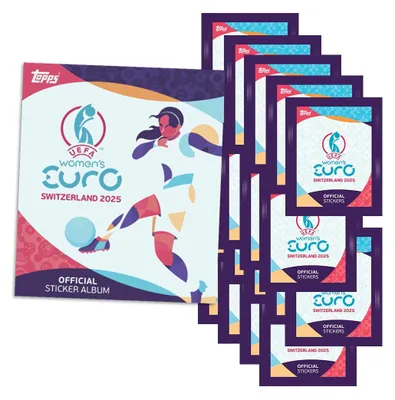 Obrázek produktu pro Mistrovství Evropy žen UEFA 2025 ve Švýcarsku – sběratelské samolepky – 1 album + 20 sáčků