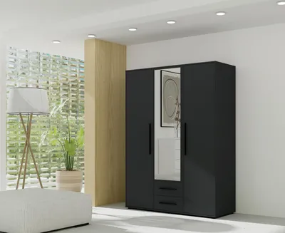 Produktbild von FurMeb24 MAXIONE Kleiderschrank 150 x 205,7 cm - mattschwarz - mit spiegel