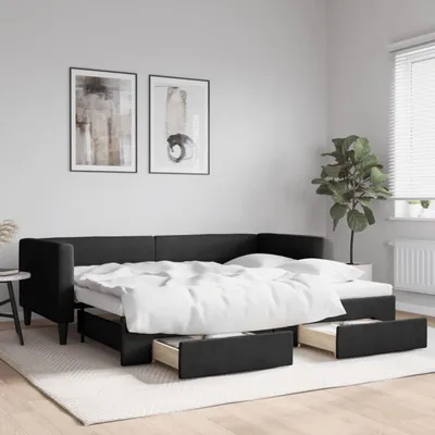 Obrázok produktu pre Rozťahovacia posteľ do obývačky s úložným priestorom, rozmer 90x190 cm, čierna, čalúnená látkou