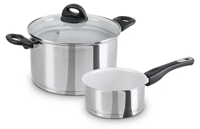 Produktbild von Genius Cerafit Steel Kochgeschirr-Set 3-tlg,  24 cm Kochtopf Induktion mit Glasdeckel + Stielkasserolle 16 cm- Antihaft, für alle Herdarten