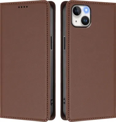 Image de Étui en cuir pour iPhone 14 Plus, étui magnétique en cuirPolyuréthaneavec support Marron