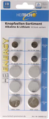 Produktbild von 10 Stück Alkaline und Lithium Knopfzellen Batterien, für viele Anwendungsgebiete, sortiert im Set