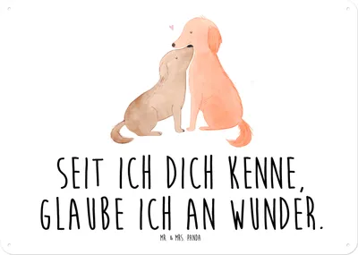 Produktbild von Mr. & Mrs. Panda Schild Hunde Liebe DIN A4 - Weiß - Geschenk, tafel, Optimitisch, Magnetschild, Kuss, Blechschild, Hund, Wandbild, Vertrauen, Hunderasse, Herz, Türschild