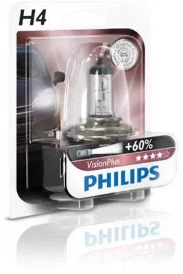 Obrázek produktu pro Philips VisionPlus 12342VPB1 Větší bezpečí a pohodlí, 60 W, 12 V, H4, Halogen, 3250 K, 1 kusů