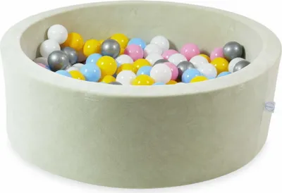 Produktbild von Bällebad 90x30 Samtig weich Hellmint – Mit 200 Bällen / weiß, silber, puderrosa, gelb, babyblau