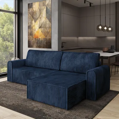 Produktbild von Masseno Ecksofa VALTINO mit Schlaffunktion L-Form, Sofa mit Bettkasten, Wohnzimmersofa, Couch, Soffa, Bettsofa, Couchgarnitur- Blau, TILIA 77