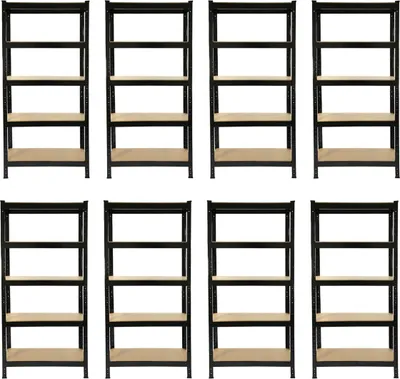 Zdjęcie produktu dla 8 x czarna półka do przechowywania T-RAX 75 cm x 150 cm x 30 cm
