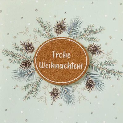 Produktbild von Weihnachten Moments unverpackte quadratische Weihnachtskarte mit Umschlag Kork Frohe Weihnachten Tannenzweige