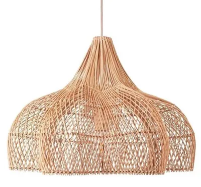 Zdjęcie produktu dla Lampa wisząca z rattanu, 60 cm - lampa sufitowa LED - nowoczesne oświetlenie dekoracyjne do jadalni i salonu