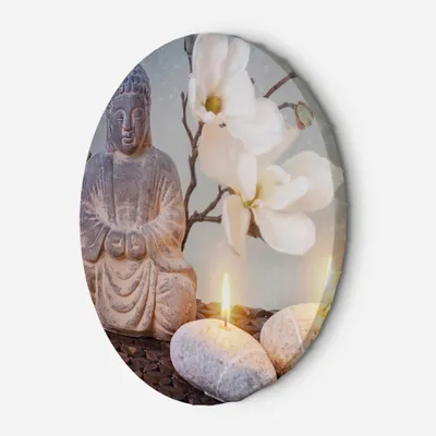 Produktbild von Leinwandbild rund Buddha und Kerzen 40x40 Feeby Weiß bild für die wand bereit zum aufhängen