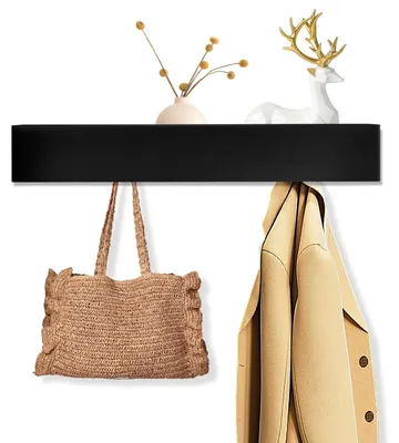 Image de Porte-manteau avec étagère et 5 crochets - Noir