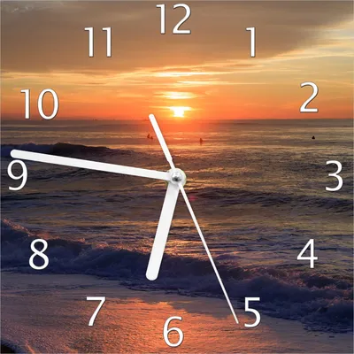 Produktbild von Wallario Design Wanduhr Sonne über dem Meer aus Echtglas, Größe 20 x 20 cm