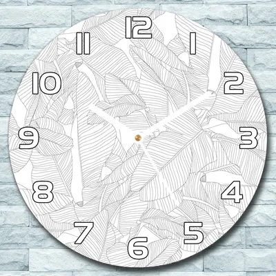 Produktbild von Wanduhr aus Glas Rund fi 30 Zarte Bananenblätter Quarz Deko Wohnzimmer Büro