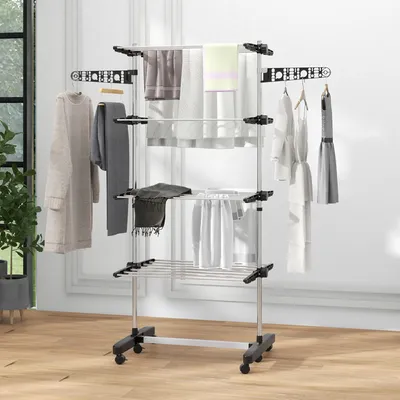 Image de Étagère à linge pliable, en acier inoxydable, noire