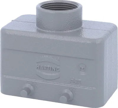 Produktbild von HARTING Han 10B Tüllengehäuse niedrig, 1xM25 gerader Kabelabgang, für 2 Bügel (am Unterteil) Verschraubung M25