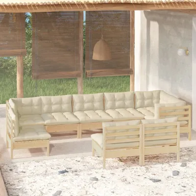 Produktbild von Möbel 9-tlg. Garten-Lounge-Set mit Creme Kissen Massivholz Kiefer - Terrassenmöbel 3096478