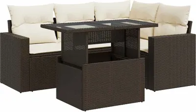 Produktbild von vidaXL 5-tlg. Garten-Sofagarnitur mit Kissen Braun Poly Rattan
