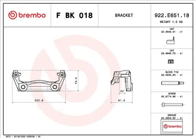 Image de BREMBO Kit de fixation d'étrier de frein essieu arrière gauche/droite F BK 018 adapté pour MERCEDES-BENZ Sprinter 3,5 t fourgon (907, 910) SPRINTER 3 t fourgon