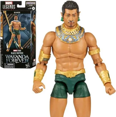 A Hasbro Marvel Legends Namor action figure from Black Panther: Wakanda Forever, shown next to its packaging.